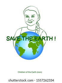 Climate change protest. Earth day. Greenpeace Protect world. Greta girl environmental activist. Print t  shirt. Ecology icons. Symbol of green children. Earth. Lifestyle healthy. Save the earth vector