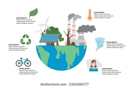 cambio climático, reciclado, sostenibilidad, efecto invernadero, elemento infográfico del calentamiento global. ilustración vectorial