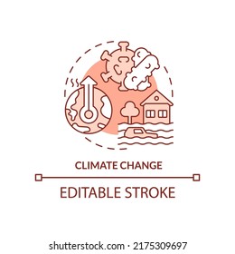 Climate change red concept icon. Reason for increased risk of pandemic abstract idea thin line illustration. Isolated outline drawing. Editable stroke. Arial, Myriad Pro-Bold fonts used