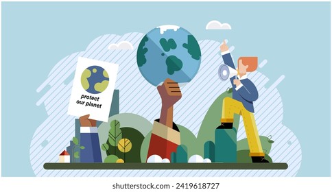 Climate change. Save the planet. Protest. Celebrate World Environment Day by participating in environmental activities Embracing sustainability is crucial step in addressing global warming