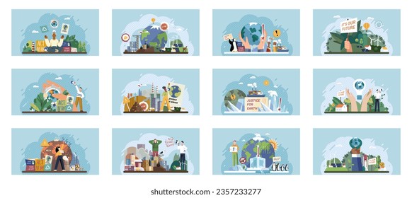 Climate change. Save the planet. Vector illustration Environmental protection is critical for addressing challenges posed by global warming Tackling climate change requires comprehensive strategies