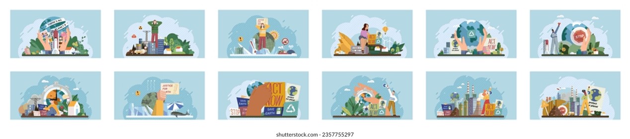 Climate change. Save the planet. Vector illustration Addressing climate change requires comprehensive and coordinated response Earth pollutions effects highlight need for sustainable practices