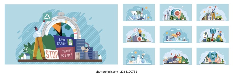 Climate change. Save the planet. Vector illustration Embracing sustainability is essential for mitigating global warmings consequences We must take decisive action to change climate patterns