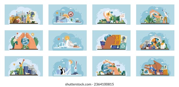 Climate change. Save the planet. Vector illustration We must take significant steps to change climate patterns and secure better future Environmental protection is paramount in face escalating global