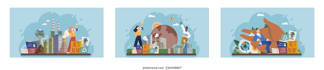 Climate change. Save the planet. Vector illustration We must take decisive action to change climate patterns and protect our planet Environmental protection is everyones responsibility in face global