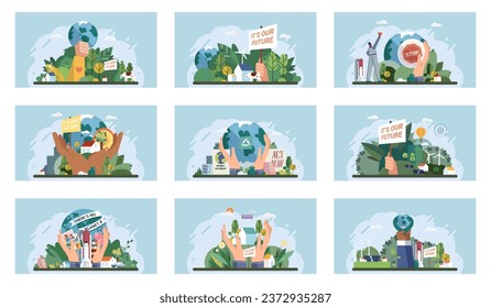 Climate change. Save the planet. Vector illustration Climate change demands immediate action to protect earth for future generations Earth pollution necessitates shift towards responsible consumption