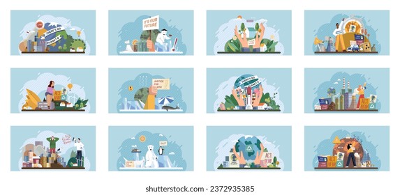 Climate change. Save the planet. Vector illustration Embracing sustainability is key to addressing challenges global warming We must take significant steps to change climate patterns and secure better