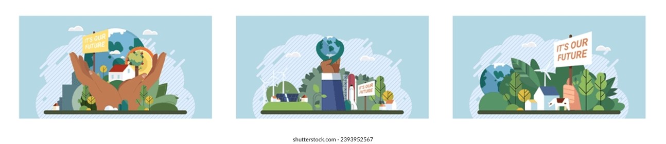 Climate change. Save the planet. Vector illustration Tackling climate change requires comprehensive strategies and international cooperation Earth pollutions effects underscore need for sustainable