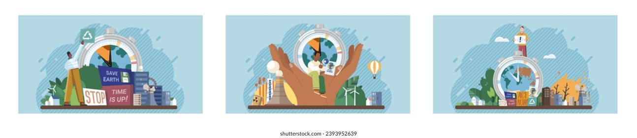 Climate change. Save the planet. Vector illustration Embracing sustainability is essential for mitigating global warmings consequences We must take decisive action to change climate patterns