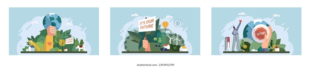 Climate change. Save the planet. Vector illustration Environmental protection plays vital role in addressing threats global warming Combatting climate change requires collaborative efforts from all