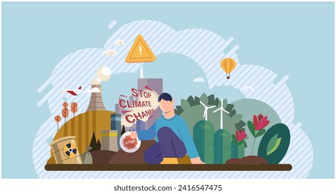 Climate change. Save the planet. Vector illustration Choose renewable resources to reduce reliance on fossil fuels and decrease climate change Celebrate World Environment Day by participating in