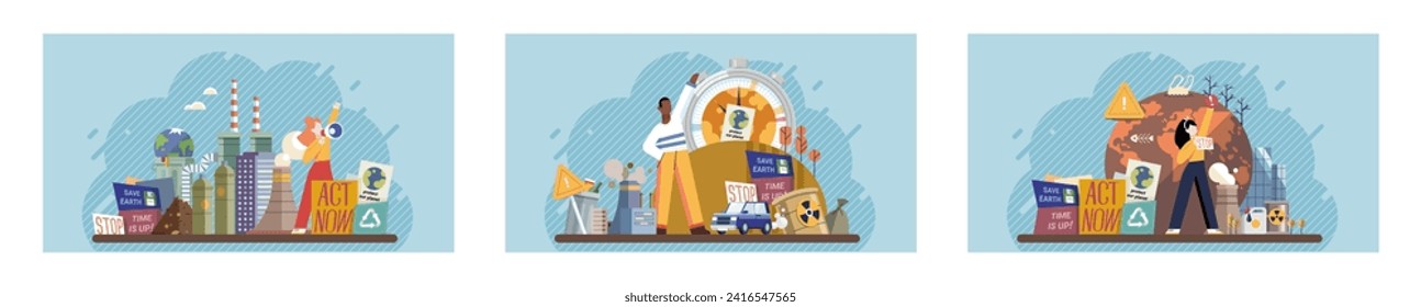 Climate change. Save the planet. Vector illustration Climate change poses threat, but we calleviate its impact Environmental protection is essential for reducing effects global warming To combat