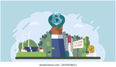 Climate change. Save the planet. Vector illustration Taking steps to change climate patterns is essential for sustainable future Embracing sustainability is our responsibility for environmental
