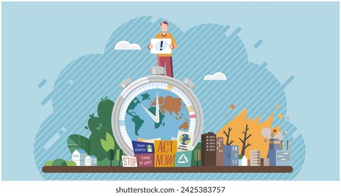 Climate change. Save the planet. Vector illustration Earth pollution cbe mitigated through conscious consumption and waste reduction Choose renewable resources to reduce carbon footprint and fight