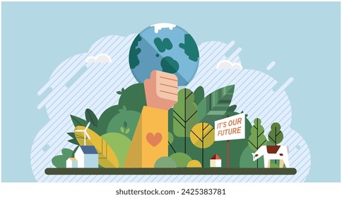 Climate change. Save the planet. Vector illustration Combatting climate change requires collective efforts and innovative solutions Earth pollution adversely impacts ecosystems, wildlife, and humans