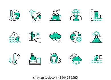 Climate change - set of line design style icons