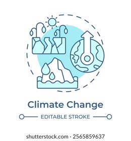 Climate change soft blue concept icon. Biodiversity decline cause. Habitat destruction. Ecosystem imbalance. Round shape line illustration. Abstract idea. Graphic design. Easy to use in article