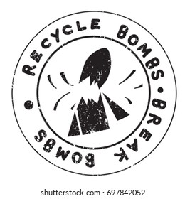 Climate change solution illustration, hand drawn sticker isolated on white, recycle and break the bombs message