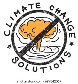 Climate change solution illustration, hand drawn sticker isolated on white, ban atomic bomb