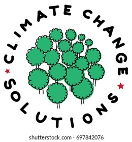 Climate change solution illustration, hand drawn sticker isolated on white, forest symbol