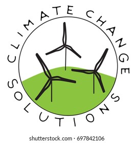 Climate change solution illustration, hand drawn sticker isolated on white, wind green energy visual message