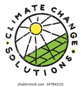 Climate change solution illustration, hand drawn sticker isolated on white, solar green energy message