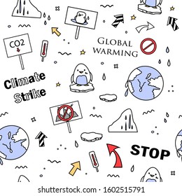Climate change, climate strike, global warming demonstration related topics vector seamless pattern texture