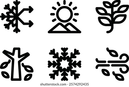 climate change, summer, spring, fall winter, wind outline icon for web mobile app presentation printing