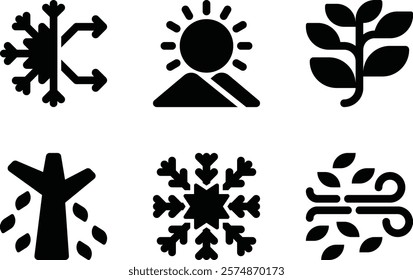 climate change, summer, spring, fall winter, wind solid or glyph icon for web mobile app presentation printing