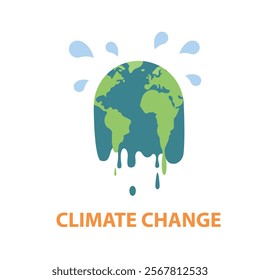 Climate change symbol with earth. Global warming and damage of ecology. World map melting caused by air pollution and environmental problem.