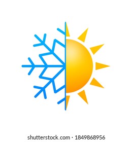 Climate change. Symbol of sun and snowflake. Vector stock illustration.