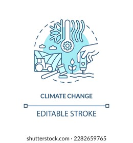 Climate change turquoise concept icon. Environment. Agriculture policy objective abstract idea thin line illustration. Isolated outline drawing. Editable stroke. Arial, Myriad Pro-Bold fonts used