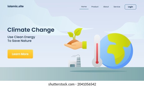 climate change use clean energy to save nature for website template landing homepage flat isolated background