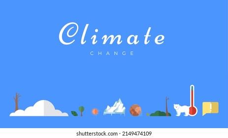 Climate change vector banner template. North Pole, melting glaciers, polar bear on ice floe. Global warming, sea level rise, nature damage. World Environment day. Ecology hazards, air pollution