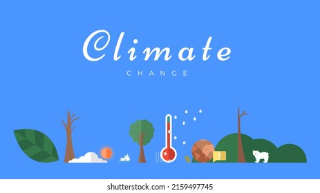 Climate change vector banner template. North Pole, melting glaciers, polar bear on ice floe. Global warming, sea level rise, nature damage. World Environment day. Ecology hazards, air pollution