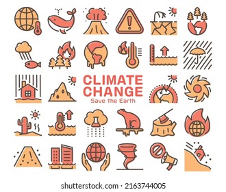 Climate change vector colorful icon set on white background.