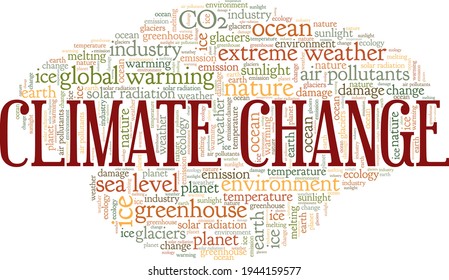 Klimawandel, Vektorgrafik Wort Cloud einzeln auf weißem Hintergrund.