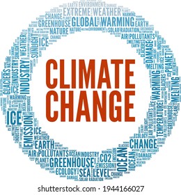 Klimawandel, Vektorgrafik Wort Cloud einzeln auf weißem Hintergrund.