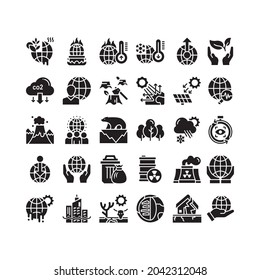 Climate Change vector solid icon style illustration set. EPS 10 file