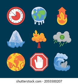 climate change, warning alert icons
