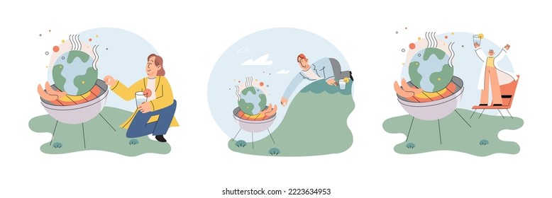 Climate change weather global greenhouse warming risks metaphor concept. Save planet. Compared planet with renewable eco resources consumption global warmings burning alternative. Environment Day