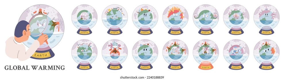 Climate change weather global greenhouse warming risks metaphor concept. Save planet. Compared planet with renewable eco resources consumption global warmings burning alternative. Environment Day