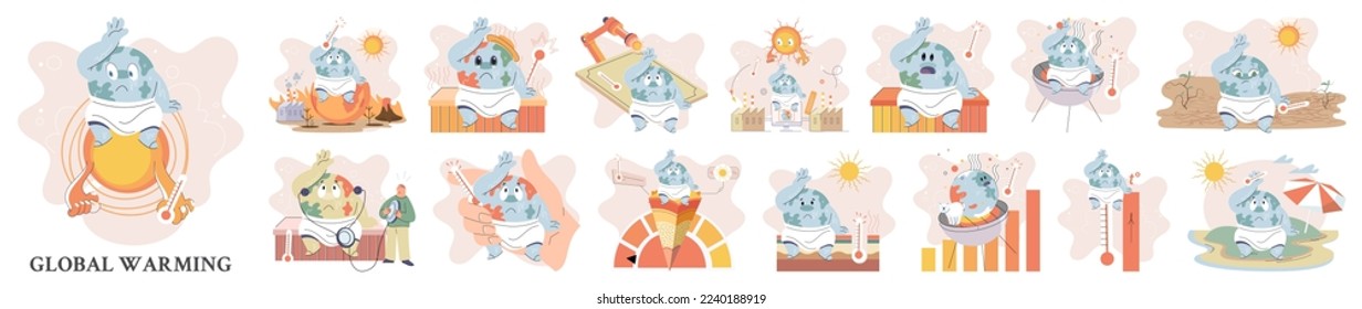 Climate change weather global greenhouse warming risks metaphor concept. Save planet. Compared planet with renewable eco resources consumption global warmings burning alternative. Environment Day