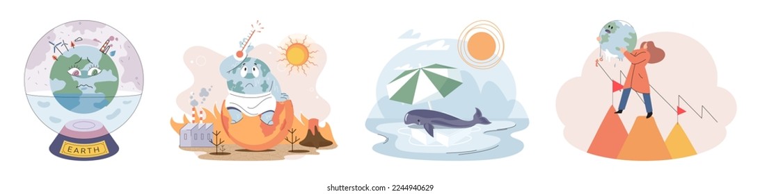 Climate change weather global greenhouse warming risks metaphor concept. Save planet. Compared planet with renewable eco resources consumption global warmings burning alternative. Environment Day