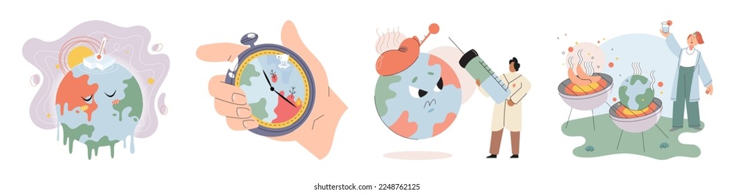 Climate change weather global greenhouse warming risks metaphor concept. Save planet. Compared planet with renewable eco resources consumption global warmings burning alternative. Environment Day