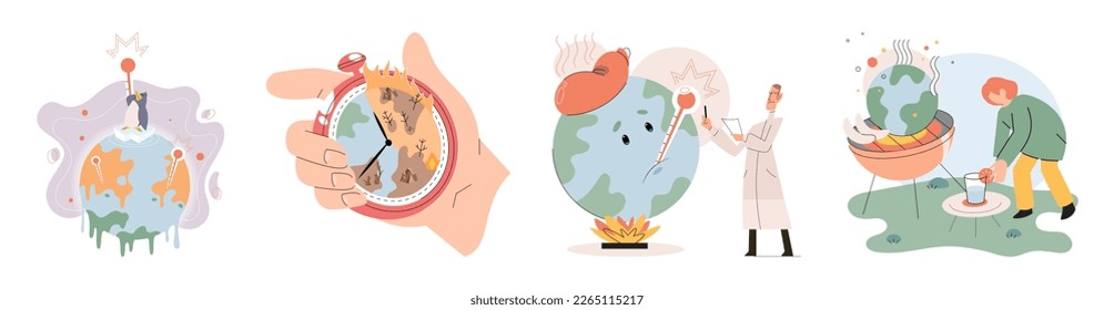 Climate change weather global greenhouse warming risks metaphor concept. Save planet. Compared planet with renewable eco resources consumption global warmings burning alternative. Environment Day