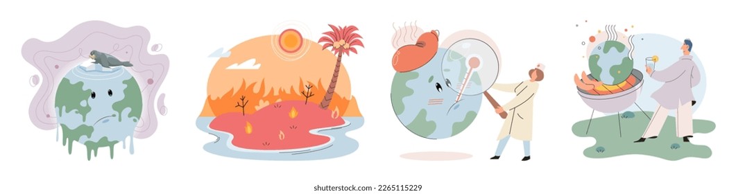 Climate change weather global greenhouse warming risks metaphor concept. Save planet. Compared planet with renewable eco resources consumption global warmings burning alternative. Environment Day