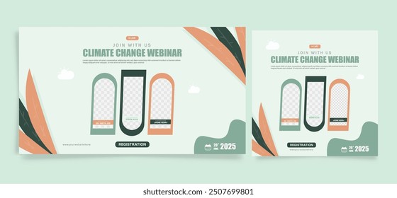 Climate Change webinar template, banner and social media post template. Global warming webinar poster design. Vector EPS 10