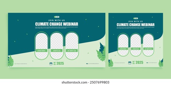 Climate Change webinar template, banner and social media post template. Global warming webinar poster design. Vector EPS 10