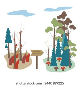 Climate change and wildfire illustration. Save the Earth. 